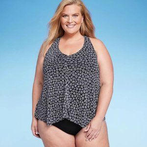 Women's UPF 50 Mesh Overlay Tankini Top - Aqua Green® Multi 2X Black Multi